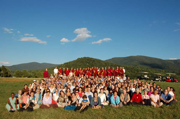 Kyabje Tsetrul Rinpoche gathers with Lotus Garden sangha at the site of the future temple.