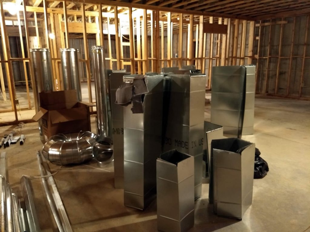 14 March 2019 - HVAC duct materials awaiting installtion on 2nd floor of temple.