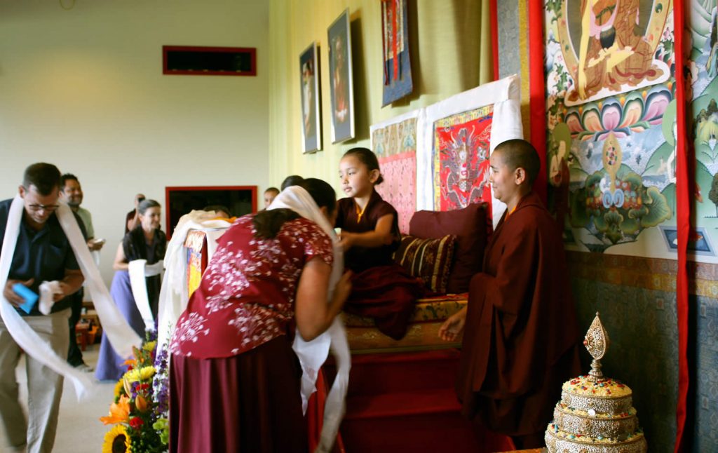 Offering khatags to Jetsün Rinpoche