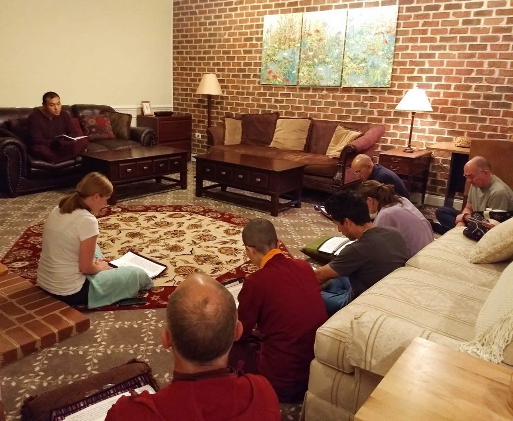Ven. Choktrul Ngawang Jigdral Rinpoche la with Tibetan language reading class