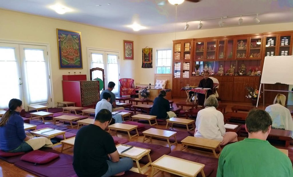 Ven. Lama Thrinley Gyaltsen la with Tibetan language reading class