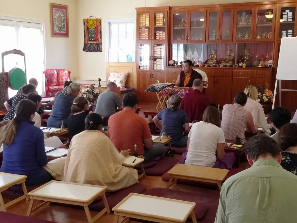 Ven. Choktrul Ngawang Jigdral Rinpoche la and students review the Vajrasattva (Minling Dorsem) liturgy