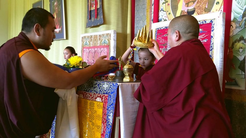 Ven. Choktrul Ngawang Jigdral Rinpoche offers the mandala to MinlingDungse Rinpoche